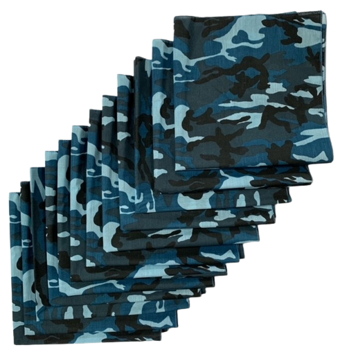 Made in the USA Blue Camo Bandanas (12 Pk) 22" x 22"