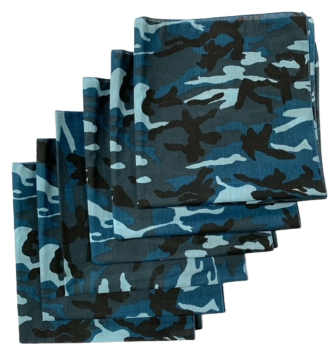 Made in the USA Blue Camo Bandanas (6 Pk) 22" x 22"