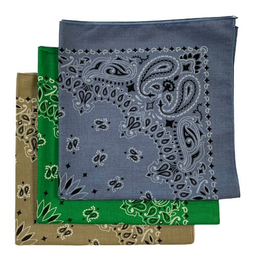 Made in the USA Assorted Paisley Bandanas -3 Pack, 22" x 22", 100% Cotton Additional