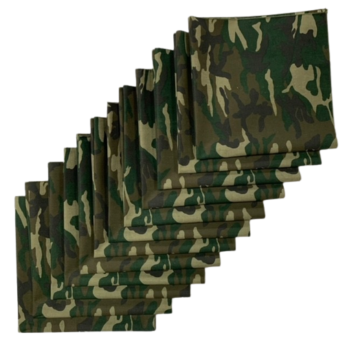 Green Camo Bandanas 12 Pack 22" x 22" Made In USA
