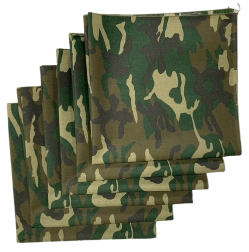Green Camo Bandanas 6 Pack 22" x 22" Made In USA