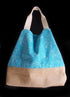 Washed Canvas L/Blue Tote Bag With Burlap - 14"W x 16"H x 5 ½"D