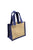 8"W x 6"H x 4"D Burlap Tote With Navy Wall & Handle