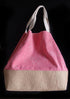Washed Canvas Pink Tote Bag With Burlap - 14"W x 16"H x 5 ½"D