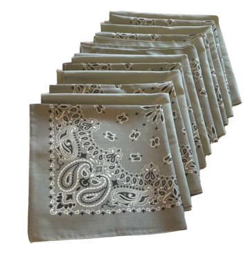 USA Made Paisley & Solid Silver Bandanas 12 Pk 22" 100% Cotton