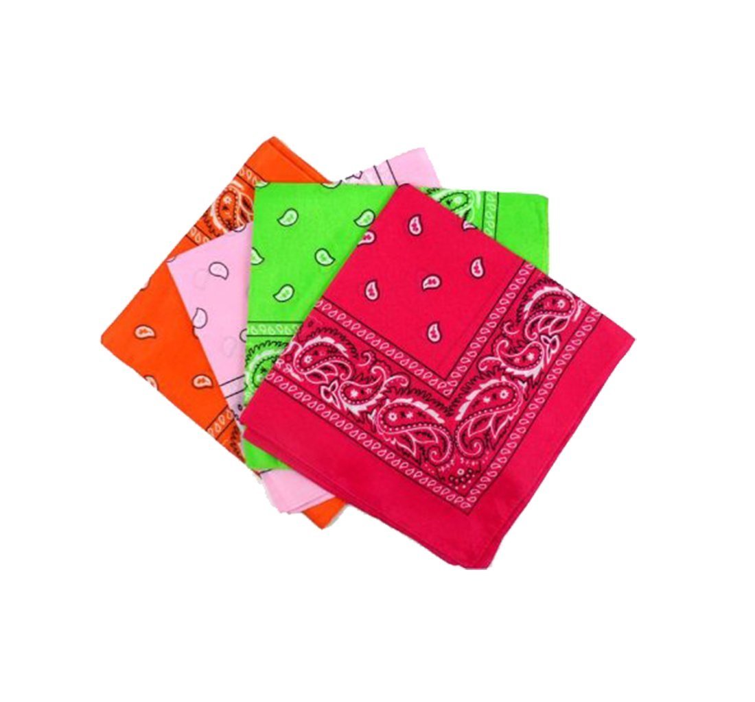 Paisley Bandanas Pink, Red, Lt Green, Hot Pink 22" Cotton 12 PK