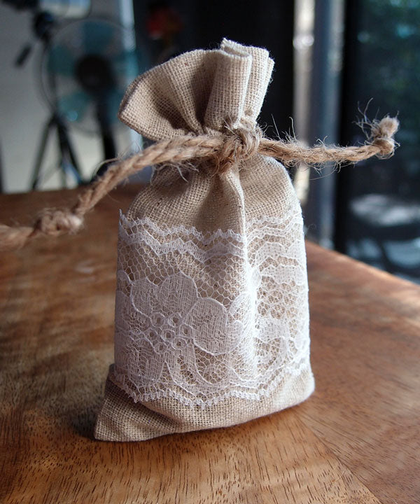 Linen Lace Drawstring Bags (12 Pack)