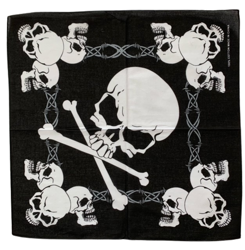 Skull Bandana 22" x 22" 100% Cotton (3 Skull Corner)