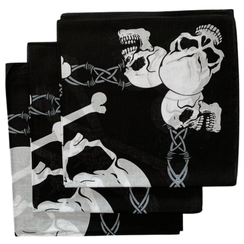 3 PK Skull Bandanas - 22" x 22" 100% Cotton (3 Skull Corner)