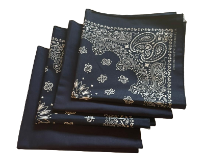 USA Made Paisley & Solid Navy Bandanas 4 Pk 22" 100% Cotton