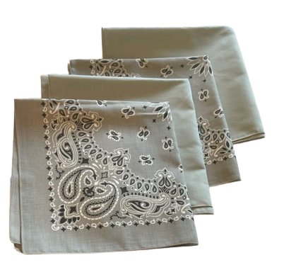 USA Made Paisley & Solid Silver Bandanas 4 Pk 22" 100% Cotton