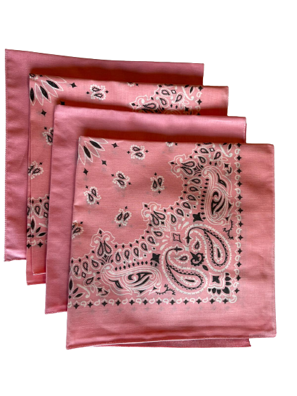 USA Made Paisley & Solid Pink Bandanas 4 Pk 22" 100% Cotton