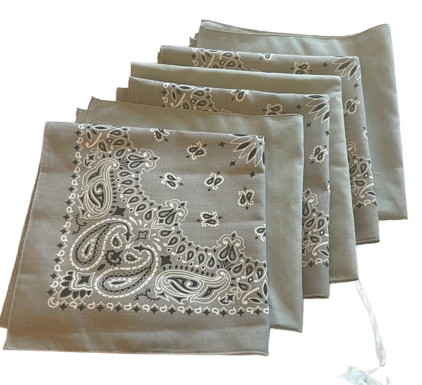 USA Made Paisley & Solid Silver Bandanas 6 Pk 22" 100% Cotton