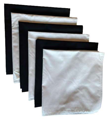 USA Made Solid Black & White Bandanas 6 Pack 22" x 22"