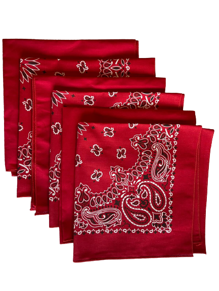 USA Made Paisley & Solid Red Bandanas 6 Pk 22" 100% Cotton