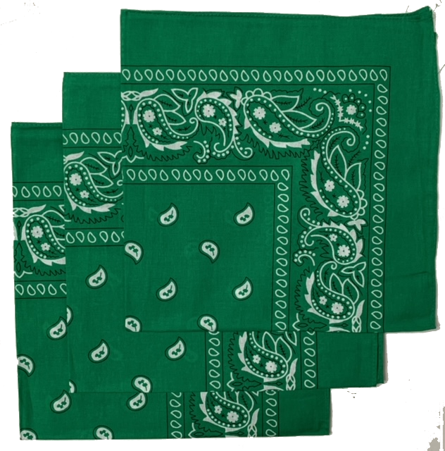 Green Paisley Bandanas (3 Pack) 22" X 22" 100% Cotton