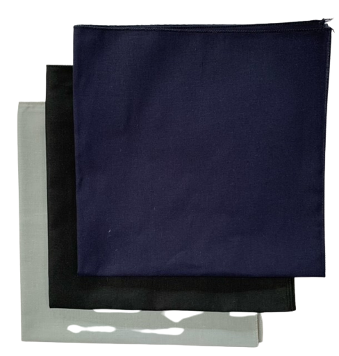 USA Made Solid Color Bandanas 3 Pk Cotton Grey Black Navy 22"