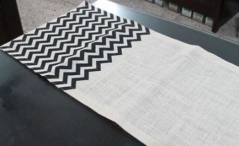 Chevron Burlap Table Runner - 14" x 70" Ivory/Black