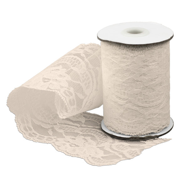 4" x 10 Yd Ivory Lace Ribbon