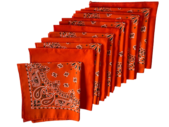 USA Made Paisley & Solid Orange Bandanas 12 Pk 22" 100% Cotton