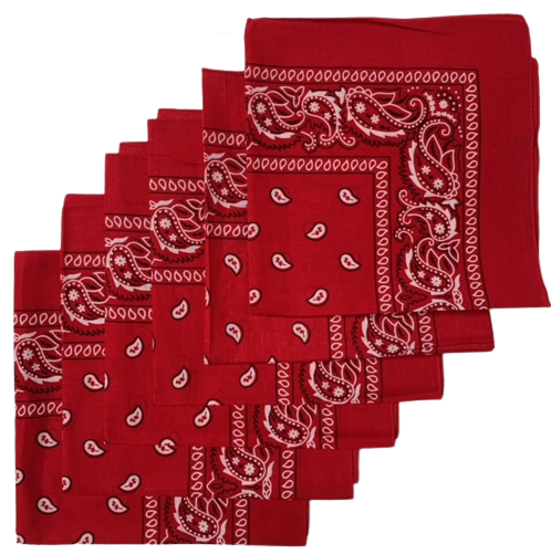 Red Paisley Bandanas (6 Pack) 22" x 22" 100% Cotton