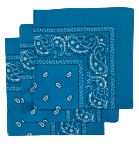 Turquoise Paisley Bandanas (3 Pack) 22" X 22" 100% Cotton