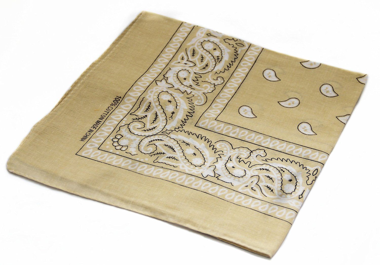 Beige Paisley Bandanas (12 Pack) 22" x 22" 100% Cotton