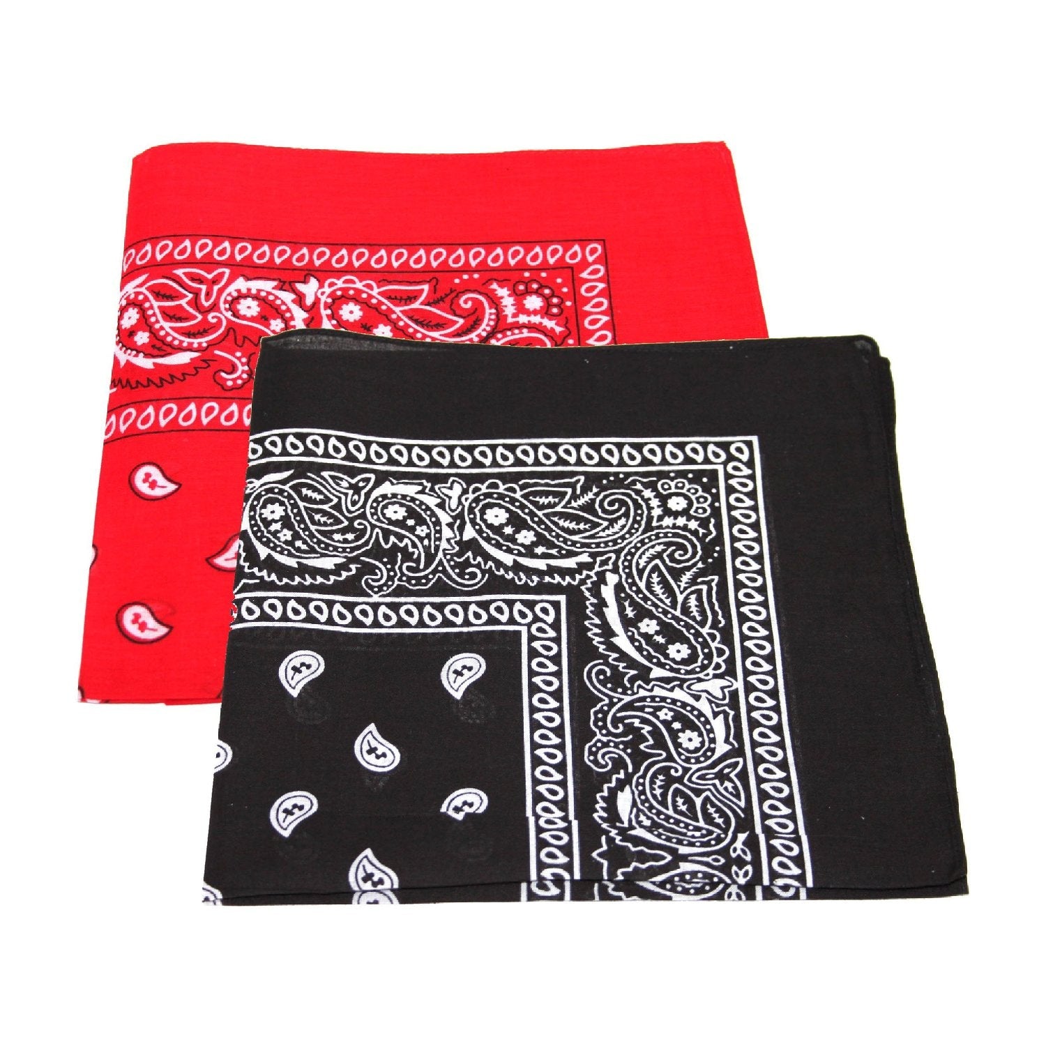 Paisley Bandanas Black & Red 22" X 22" Cotton (12 PK)