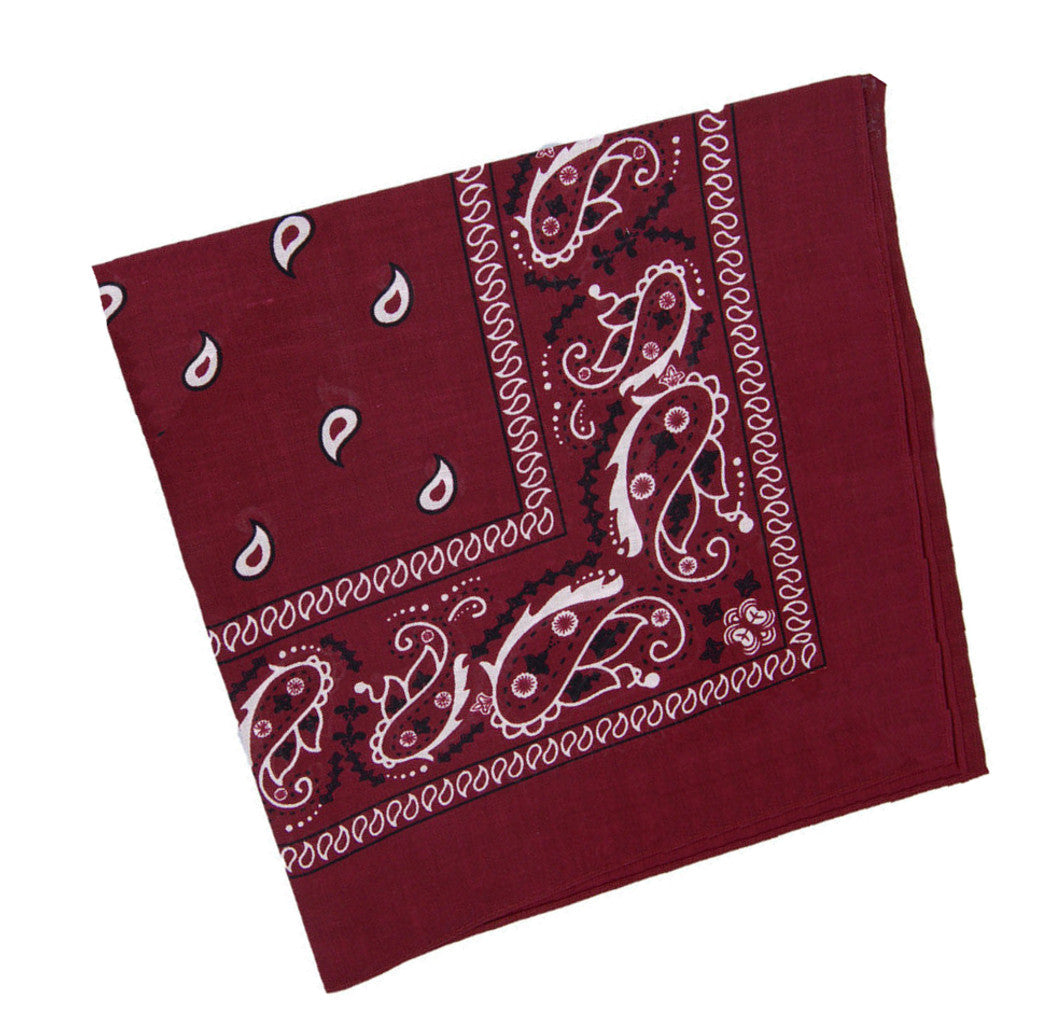 Burgundy Paisley Bandana - 22" x 22" (100% cotton)