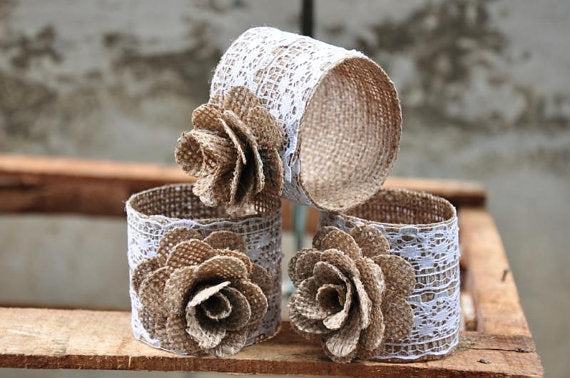 Burlap Napkin Rings with Lace (3 Pk)