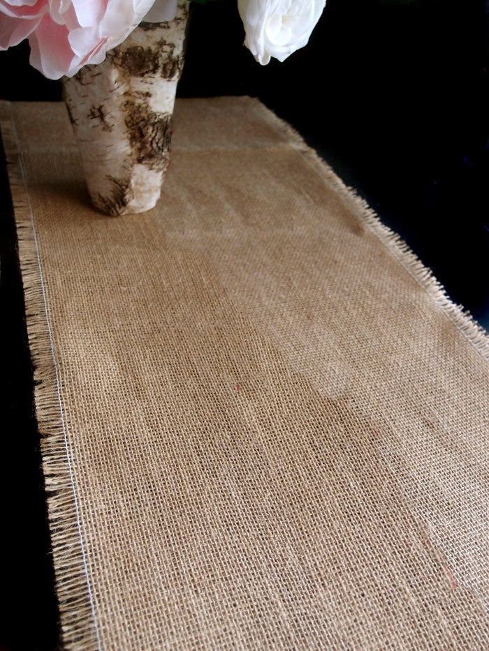 Burlap Table Runner with Fringed Edges