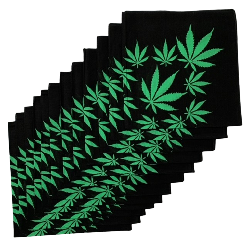 Marijuana Bandanas Green Leaves 22" x 22" - 100% Cotton (12 pk)