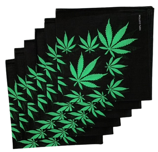 Marijuana Bandanas Green Leaves 22" x 22" - 100% Cotton (6 pk)