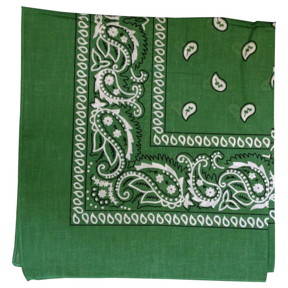 Green Paisley Bandana - 22" x 22" (100% cotton)