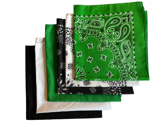 USA Made Paisley & Solid Green White Black 6 PK 22" 100% Cotton