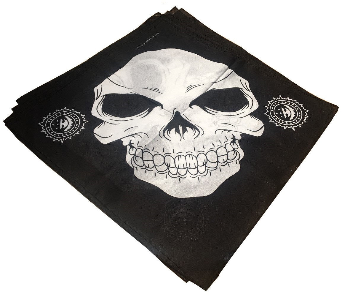 Grinning Skulls Bandanas (12 Pk) 22" X 22" 100% COTTON