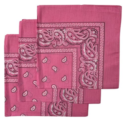 Pink Paisley Bandanas (3 Pack) 22" X 22" 100% Cotton