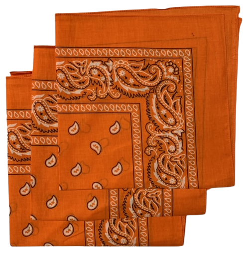 Orange Paisley Bandanas (3 Pack) 22" x 22" 100% Cotton