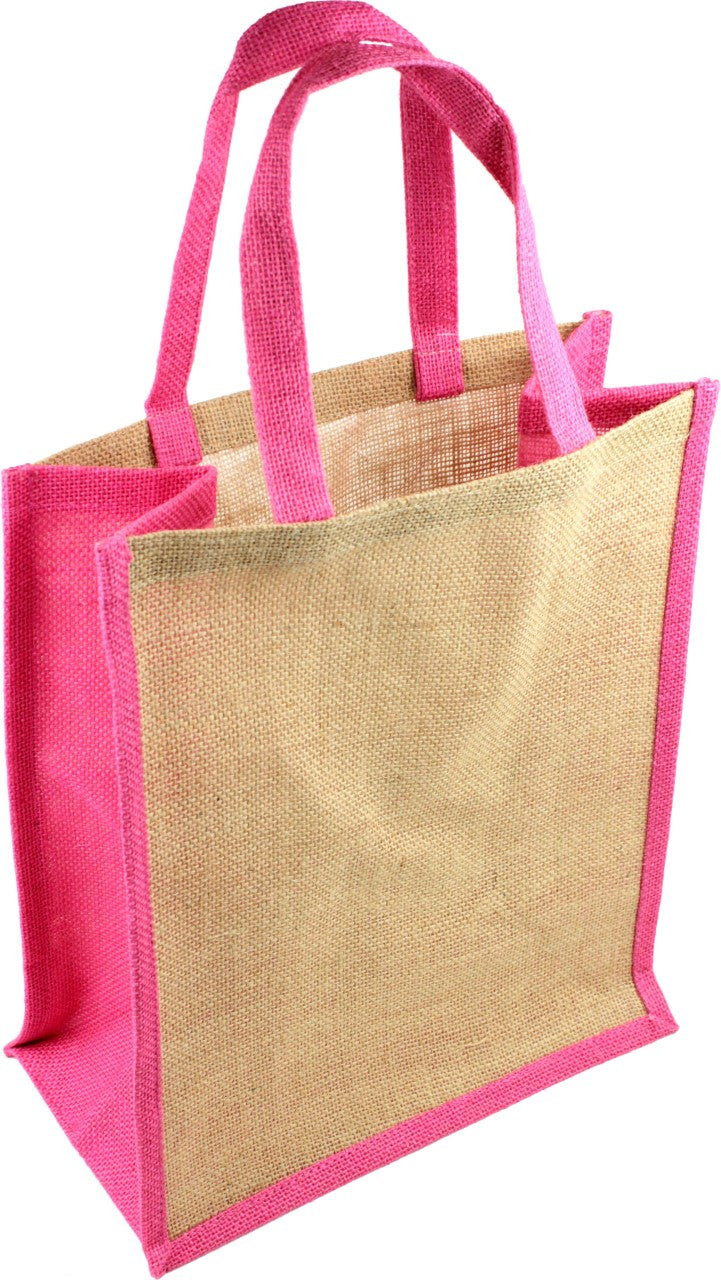 Jute Tote Bag with Colored Wall and Handle