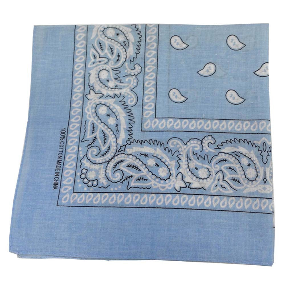 Light Blue Paisley Bandana - 22" x 22" (100% Cotton)