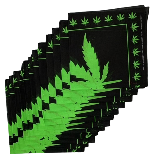 Marijuana Leaf Bandanas 12 Pack 22" x 22" - 100% Cotton