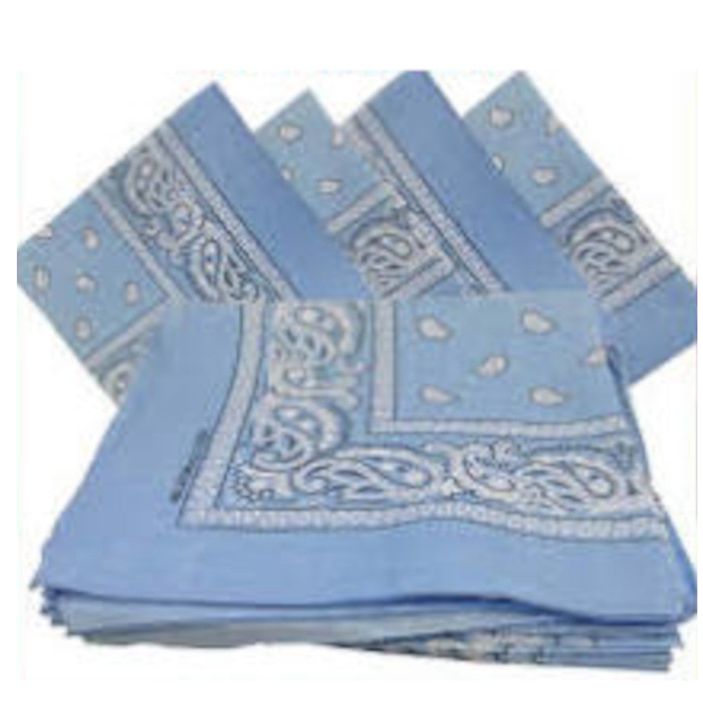 Light Blue Paisley Bandana (100% Cotton) - 22" x 22" 12 Pack