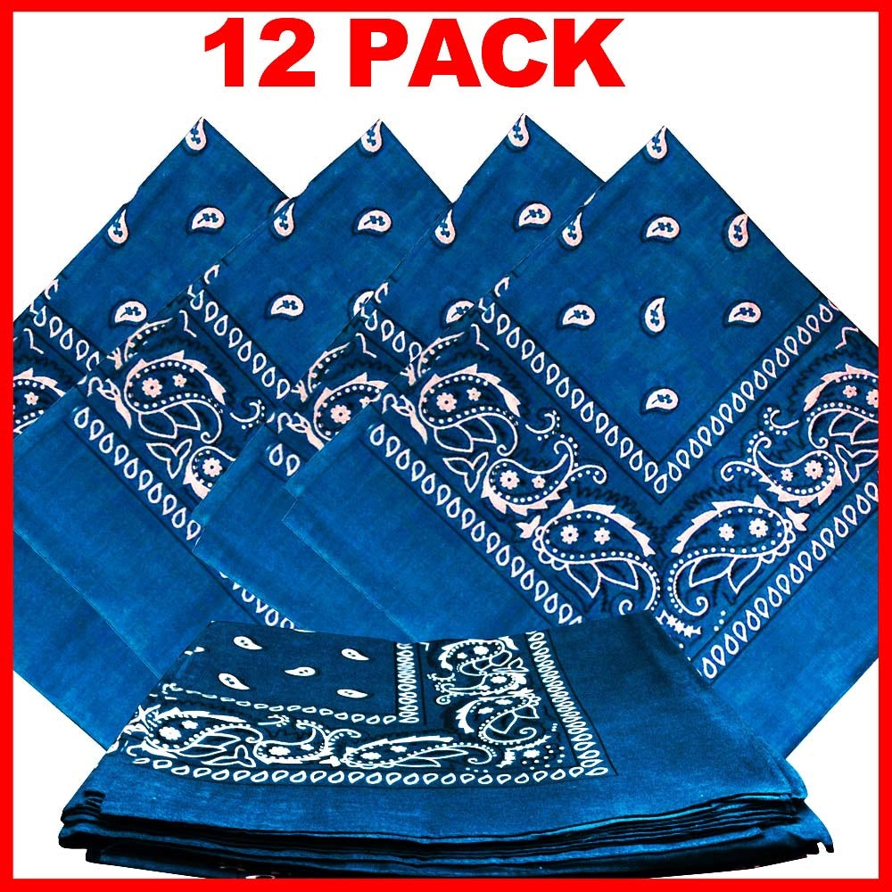 Turquoise Paisley Bandanas (12 Pk) 22" x 22" 100% Cotton