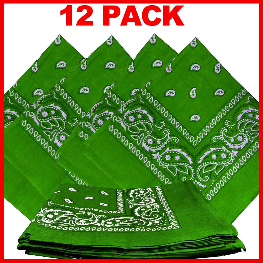 Light Green Paisley Bandanas (12 Pk) 22" x 22" 100% Cotton