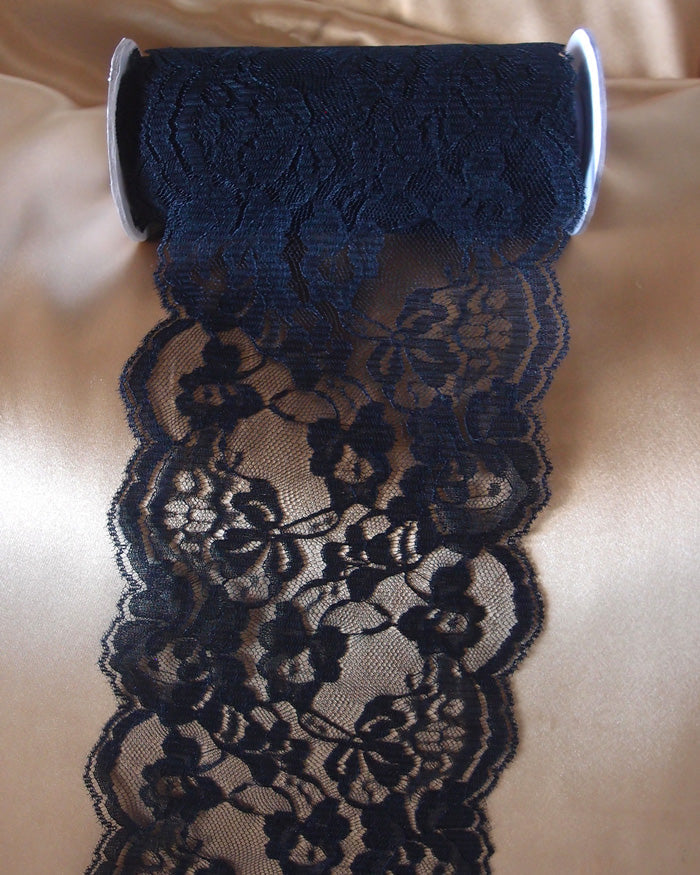 6" x 10 Yd Black Lace Ribbon