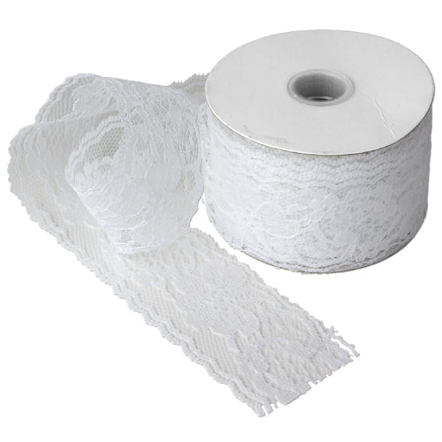 2" x 25 Yd White Lace Ribbon