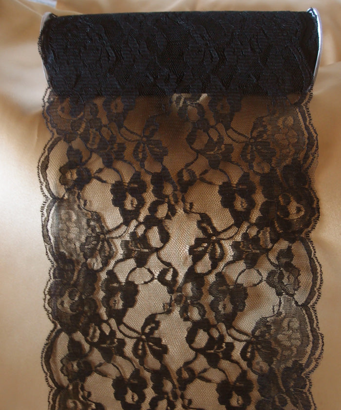 9" x 10 Yd Black Lace Ribbon