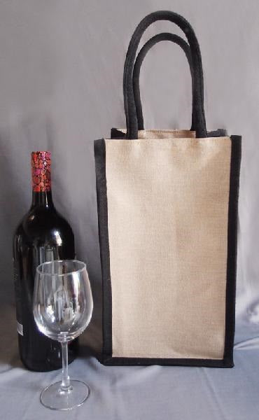 Juco 2 Bottle Wine Bag w/ Dividers (Black Handles) 4" x 8" x 14"