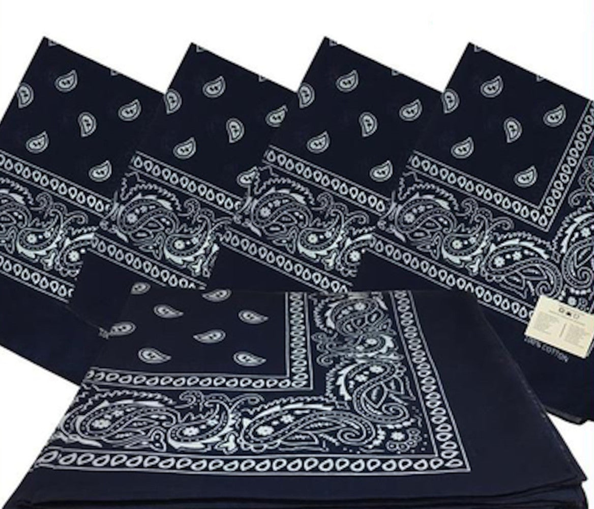 Navy Paisley Bandanas (12 Pack) 22" x 22" 100% Cotton