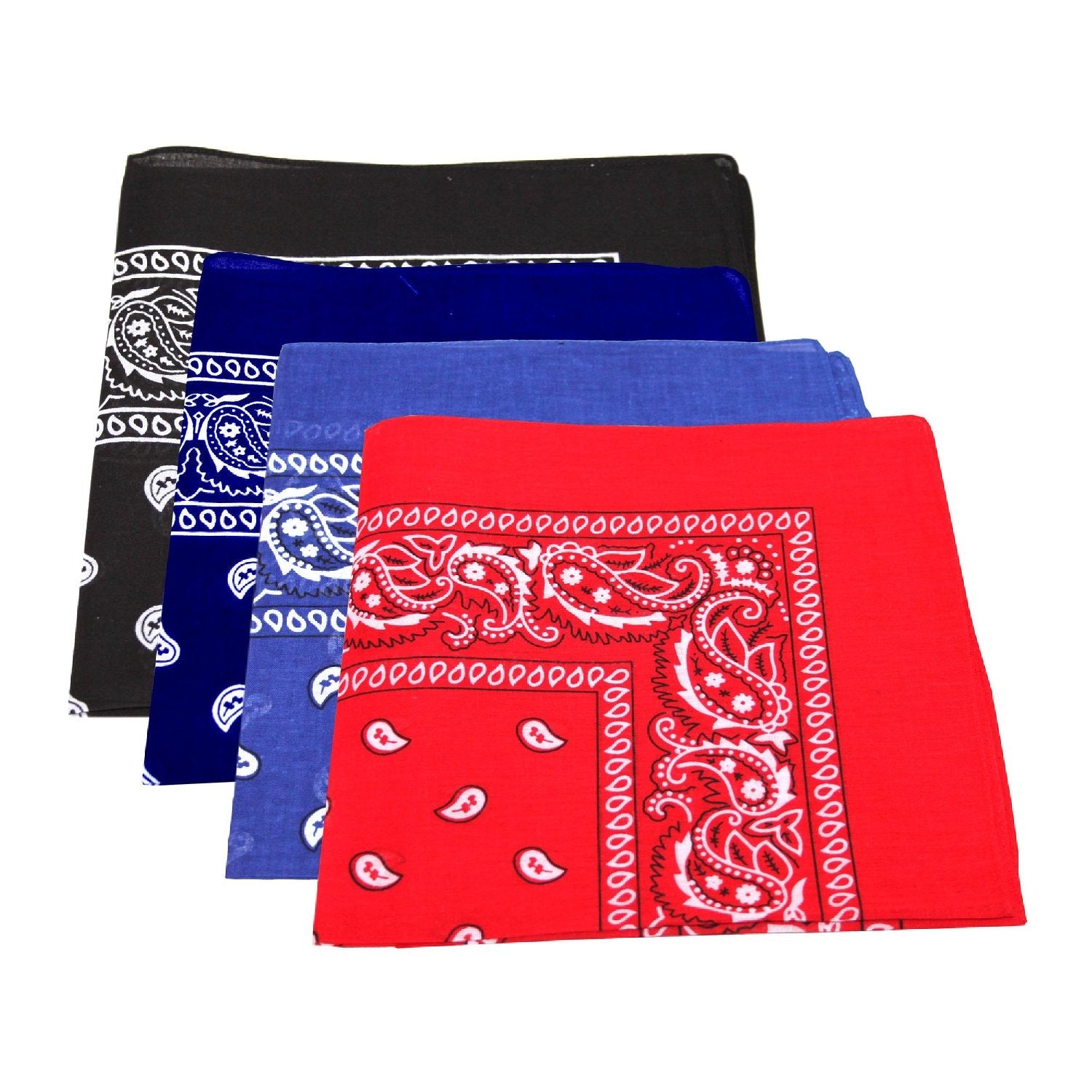 Paisley Bandanas Navy, Black, Blue & Red 22" x 22" COTTON 12 PK